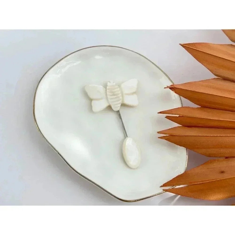 Vintage Butterfly White Stick Pin - Picture 4 of 5